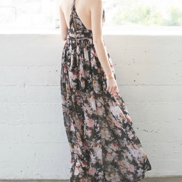 Black Floral Low Neck Maxi Dress - Picture 5 of 7